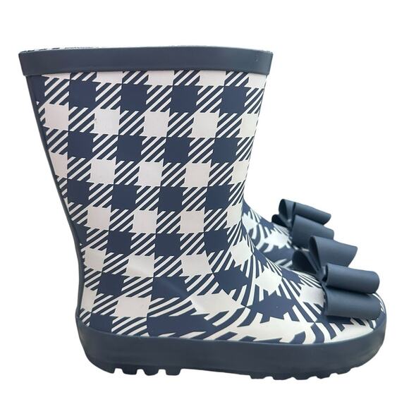 WHIM & WANDER by SWEETHONEY Navy Check Bow Rain Boots 1 - Picture 1 of 8